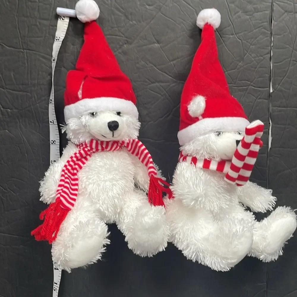 Lovely Plush Bear with Christmas Hat Scarf Stuffed Soft Bear Doll Set Of 2 New